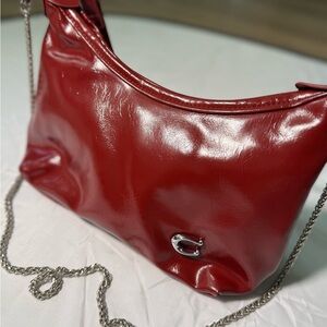 Chic Red faux Leather Shoulder Bag with Chain Strap